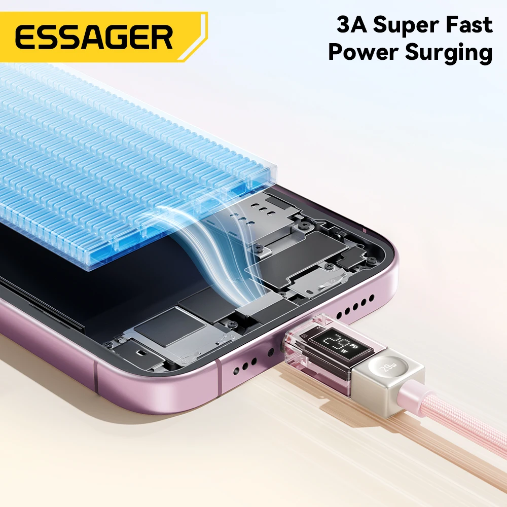 Essager USB Cケーブル iPhone 14 13 12 11 Pro Max Xs対応 デジタルディスプレイ付き PD 29W急速充電 タイプC to Lightning データケーブル