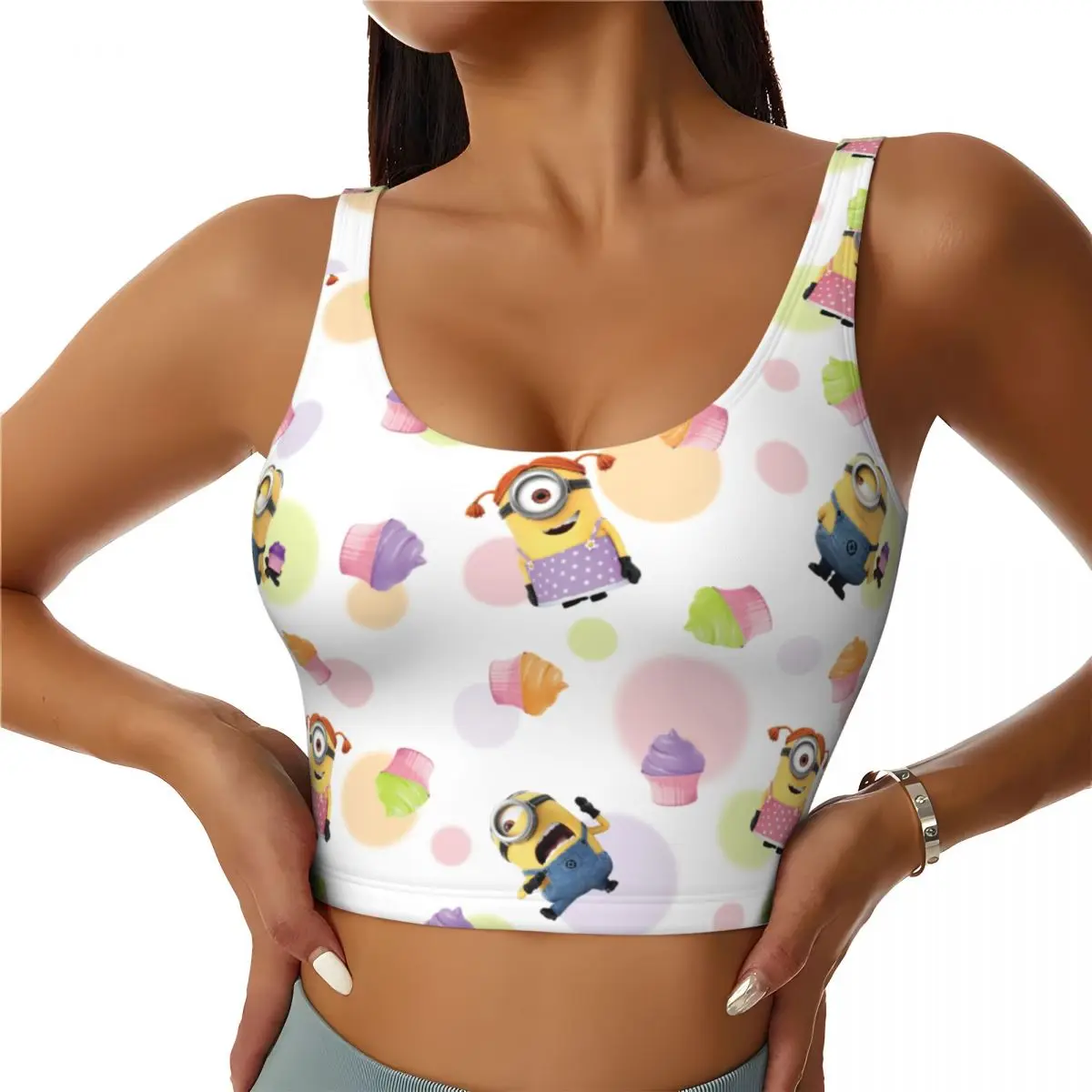 Custom Minions Collage Anime Workout Crop Tank Tops for Women Running Sports Bras