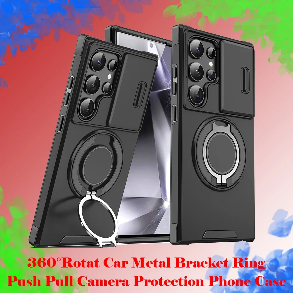 

360 ° Автомобильный металлический кронштейн с кольцом для телефона Samsung S25 Ultra Plus S23 S20 S21 S22 S24 Ultra Plus, задняя крышка с двухтактным объективом
