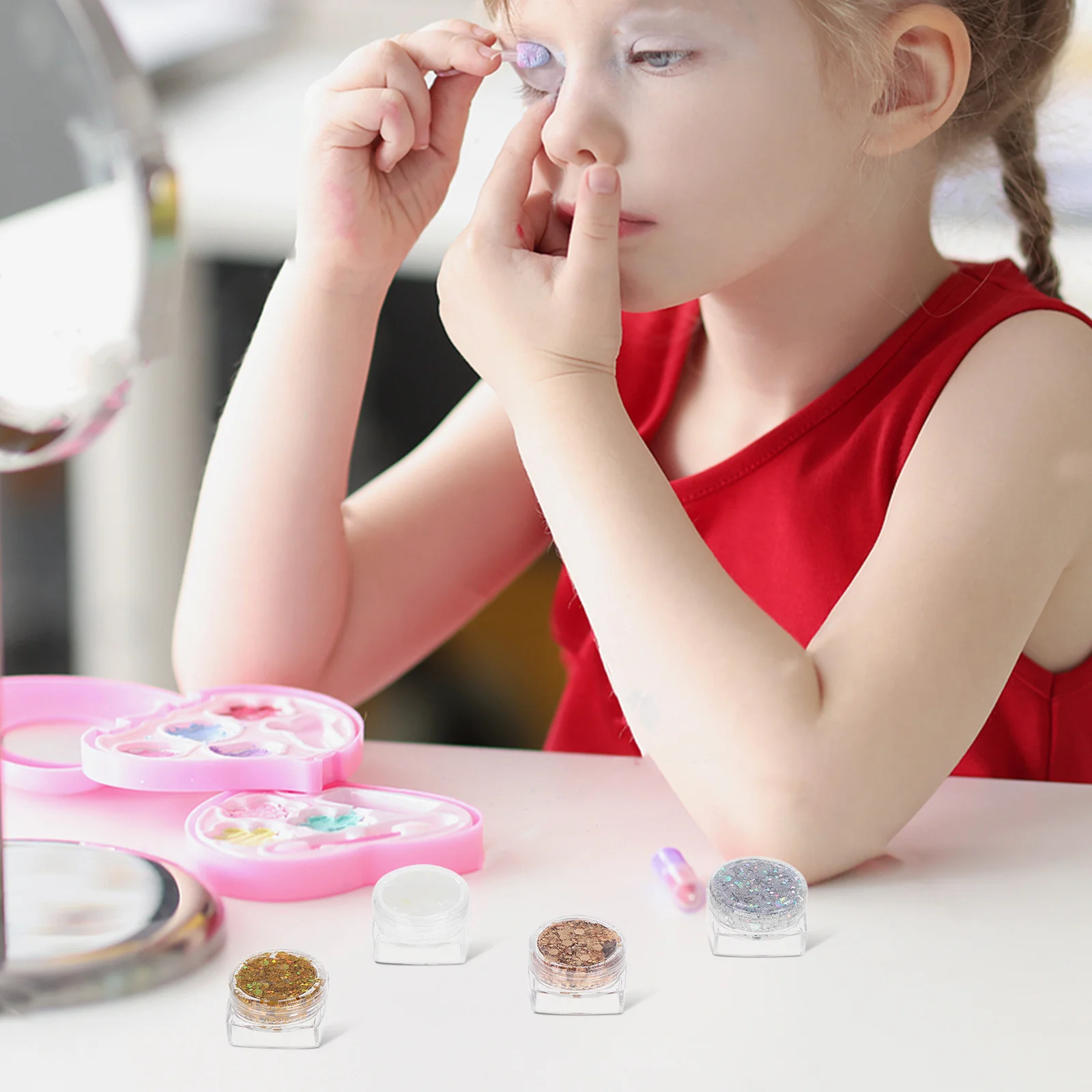 4-teiliges Gel für Kinder, feiner Glitzer-Lidschatten, Körper, Gesicht, Haarschimmer, Make-up, Festival, Rave, Party, Glitzer-Set