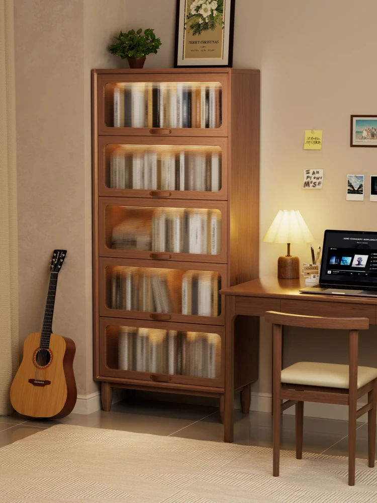Solid wood, bookcase, glass door, dustproof, household, shelf, integrated