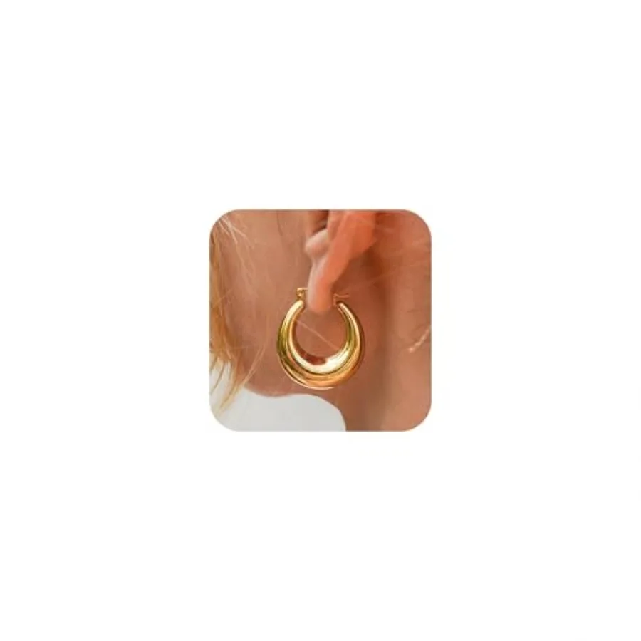

Necocy Chunky Gold Hoop Earrings for Women Non Tarnish, 14k Gold Plated Thick Triple Hoop Earrings Hypoallergenic Trendy Hoops