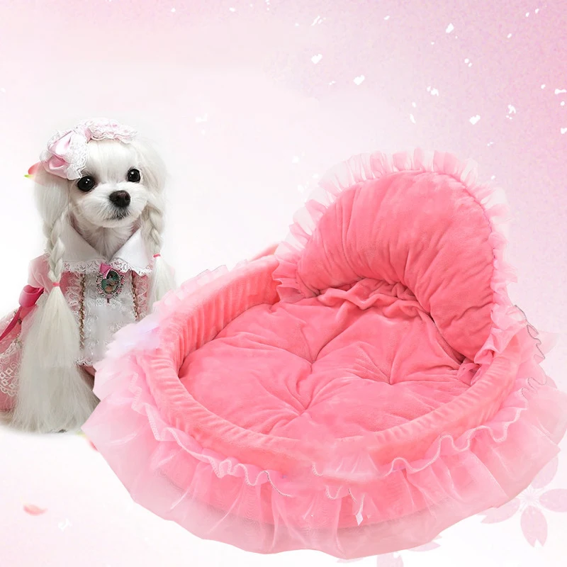 Super Soft Dog Kennel Pet Products High Grade Princess Bed Lovely Lace Teddy Sofa Pet Cushion Cat Thicken Sleeping Mat