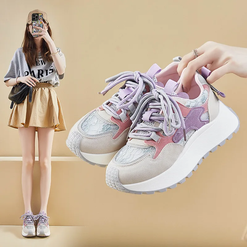 Zapatillas de deporte transpirables con cordones para mujer, zapatos deportivos de marca de lujo, zapatillas casuales, zapatos de diseñador para caminar con plataforma