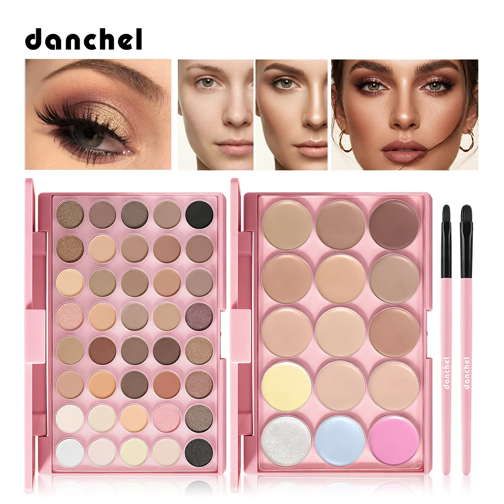 Blush Palette Eyeshadow Palette 2Pcs Makeup Brushes Beginner Full Face All In One Makeup Set Face Cosmetic Kit