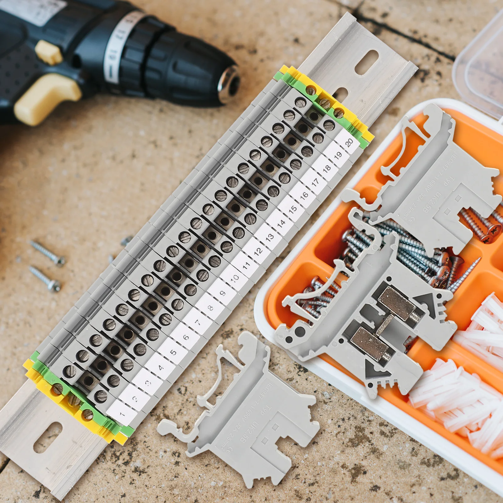 

DIN Rail Connector Terminal Blocks Kit Mounting Car Fuse Jumper Wire End Covers Square Grounding Bus ABS Zinc Alloy Rubber Home