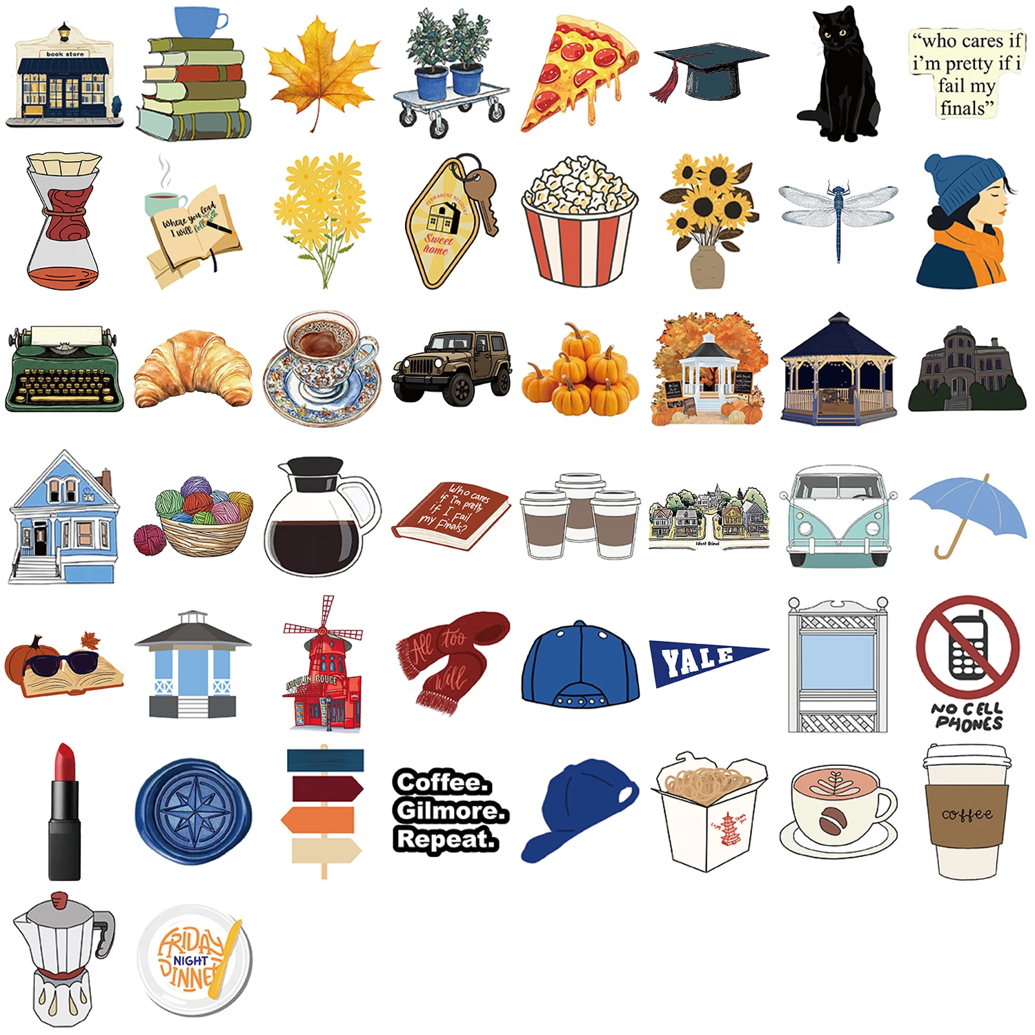 50 SZTUK Naklejek Gilmore, Kreskówkowe Naklejki Dekoracyjne do Notatników, Telefonów Komórkowych, Walizek i Butelek na Wodę