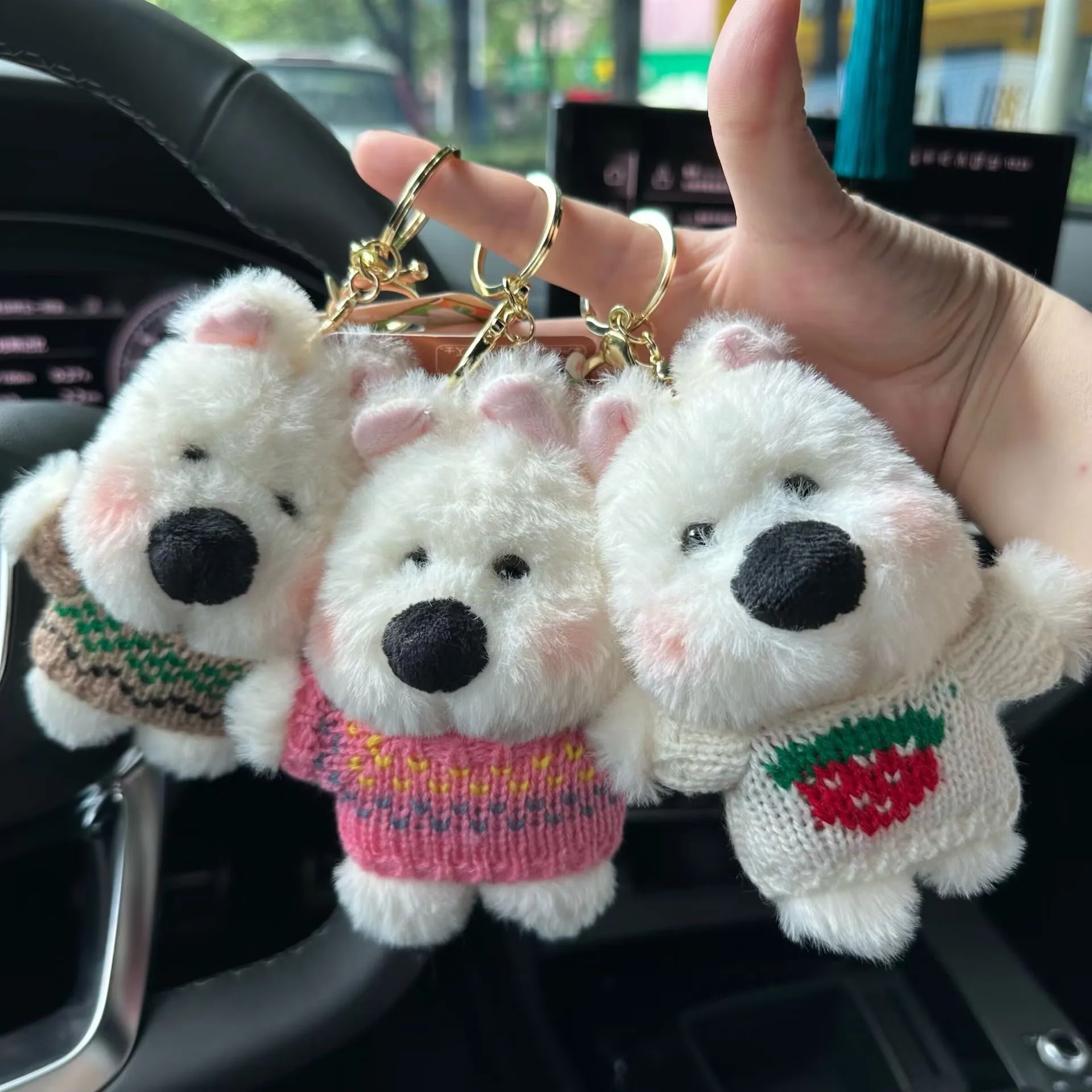 fashione Soft  cute lovely Warm Heart Dog Repair Plush Toy Keychain Pendant Sweet Sweater Puppy Doll Bag Pendant