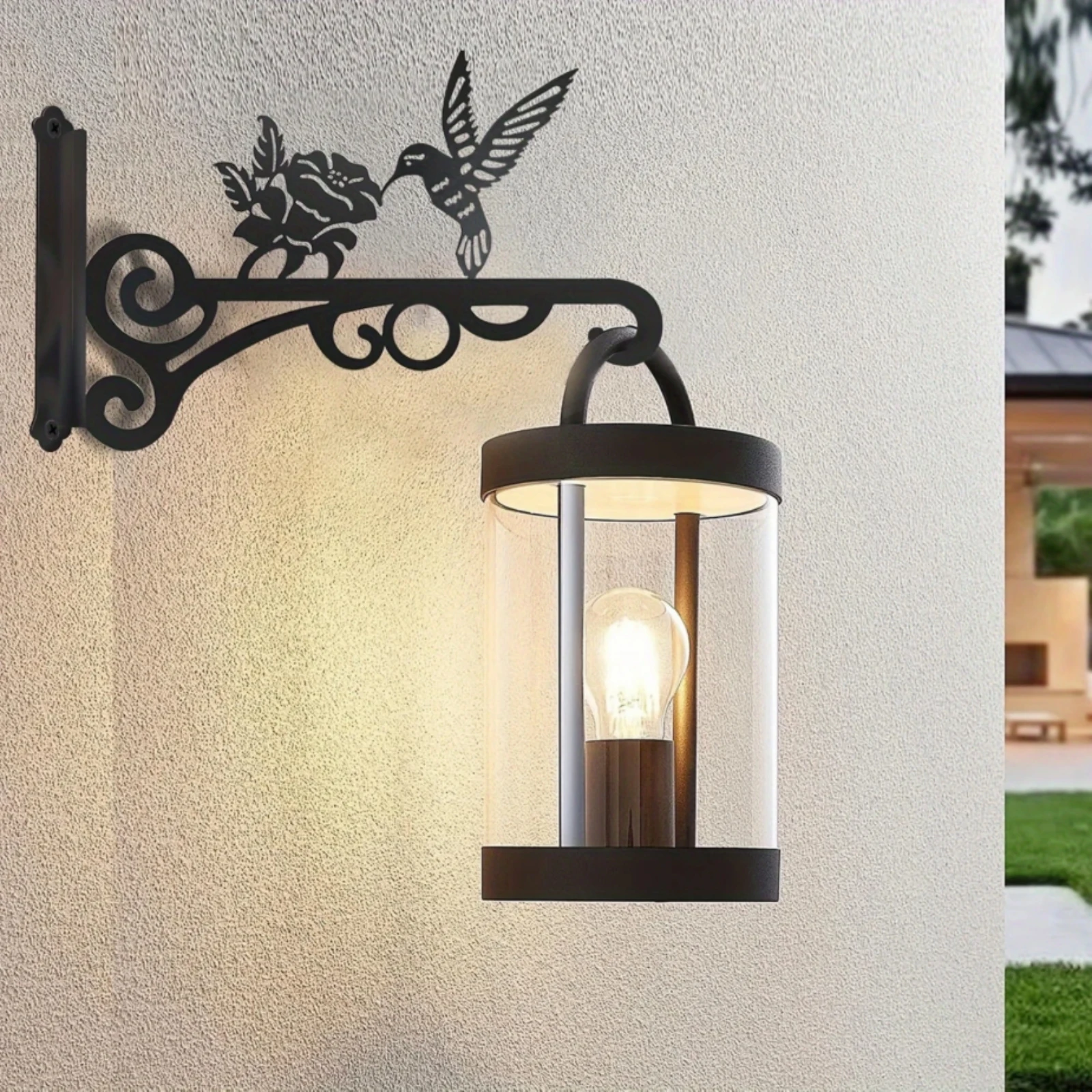 Hummingbird Flower Bracket Ornate Wroughtmetal Wall Bracket Bird Feeder Hanger Black Finish Garden Decor Vintage Style