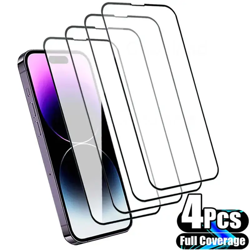 

4Pcs Tempered Glass For iPhone 15 14 11 12 13 Pro Max Screen Protector For iPhone X XR XS Max 6 7 8 Plus Protective Glass Film