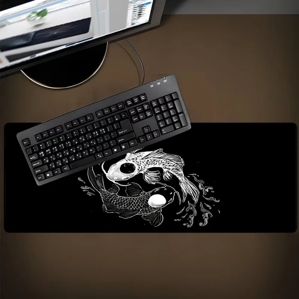 Yin-Yang Koi Carp Desktop Mat, compatible with computer games, office rubber base with anti-slip backing escritorio accesorios