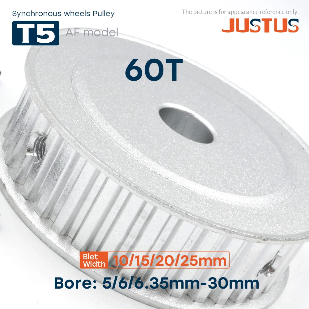 

60 Teeth T5 Type Synchronous Wheels Bore 5/6/6.35-30mm Teeth Pitch 5mm For T5 Timing Belt Width 10/15/20/25mm