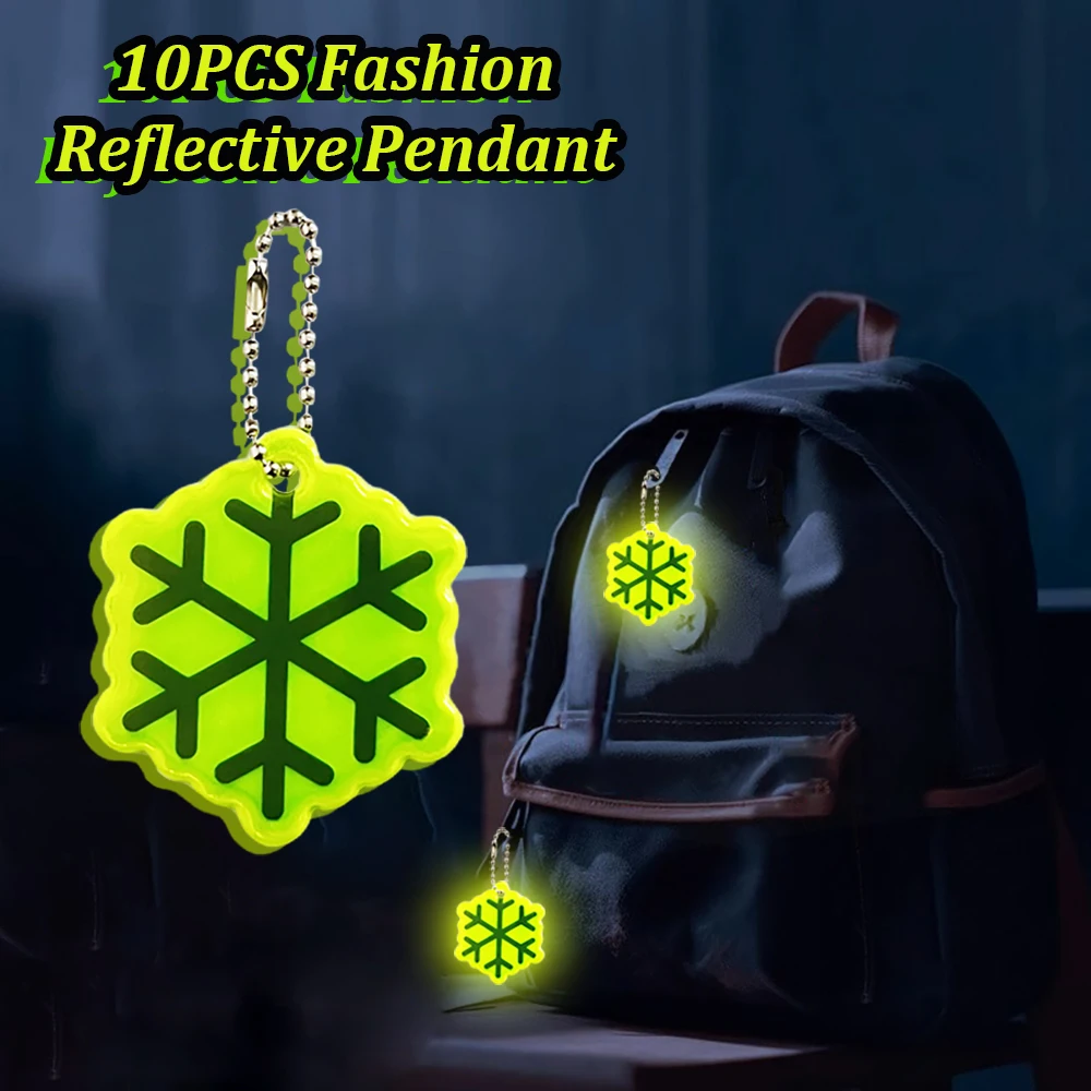 10PCS Snow Reflective Backpack Pendant Fashion Fluorescent Green Key Chain Decoration, Night Outdoor Safety Reflective Pendant