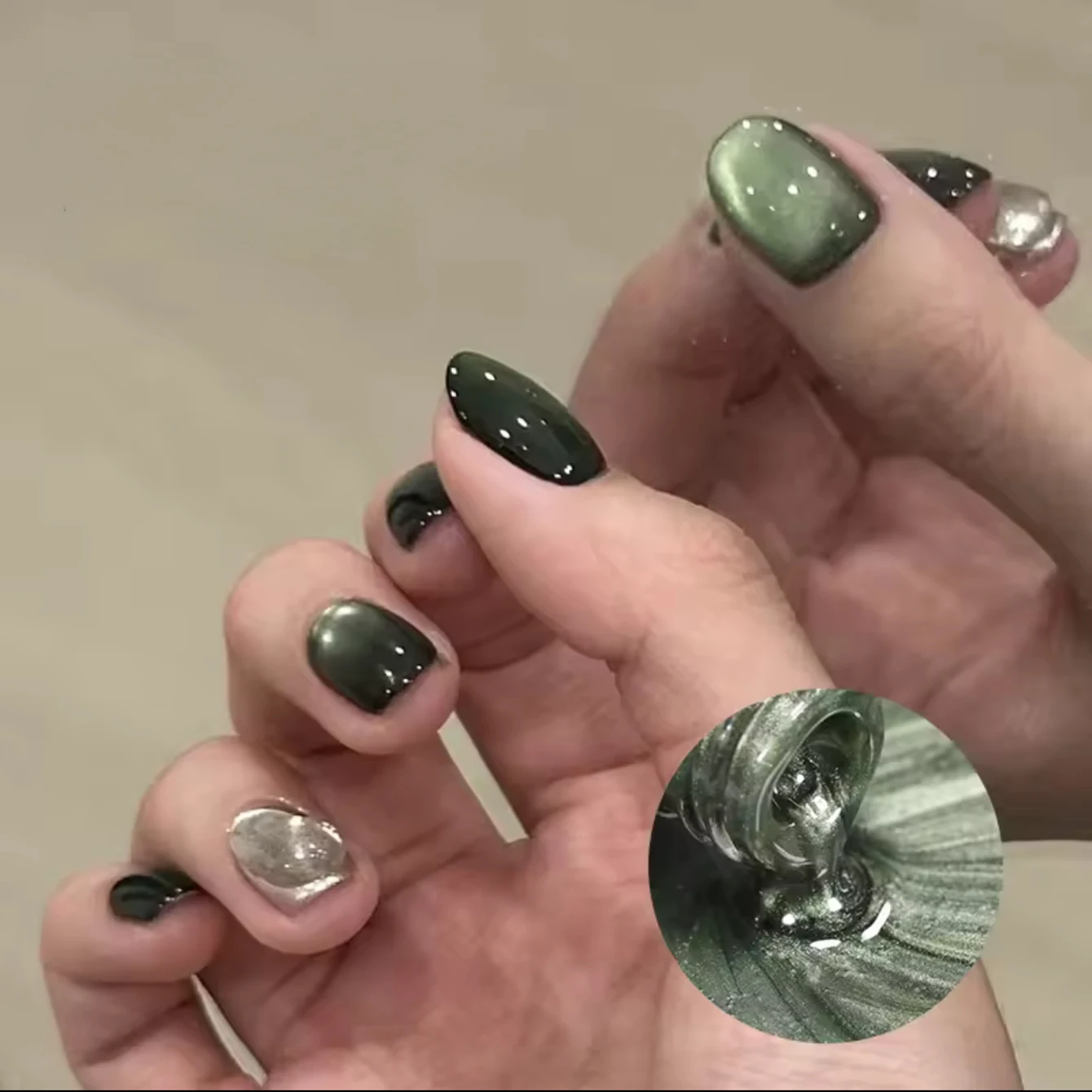 10ML 1-6PCS 2026 New Popular Style Green Glass Bead Cat Eye Gel Nail Polish UV Light Nails Green Nails Nail Art Nail Supplies