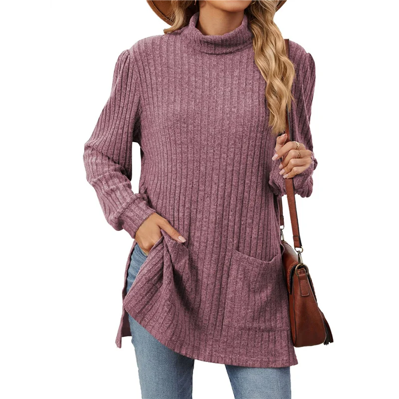 

ABRT-Женские рубашки с длинным рукавом, повседневные топы-туники с высоким воротом