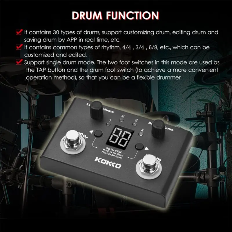 ABLB-KOKKO Compact Multifunction Looper Effect Pedal Drum Machine Digital Tuner BT Page Turner Phrase Loop Recorder