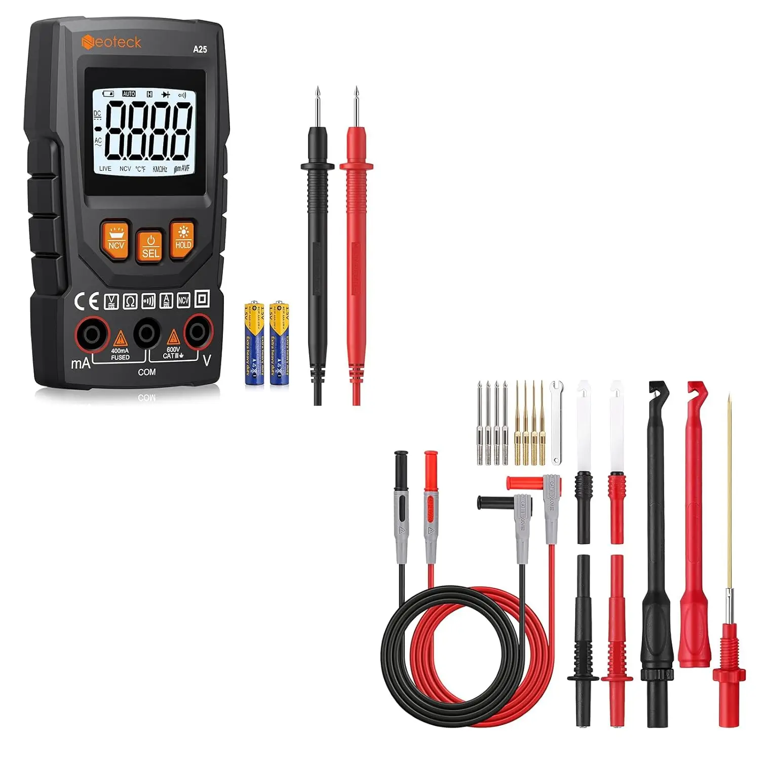 

Умный автомобильный комплект: мультиметр 4000 отсчетов и 17 пирсинг-зондов с NCV, удержанием данных, позолоченный, автомобильная схема