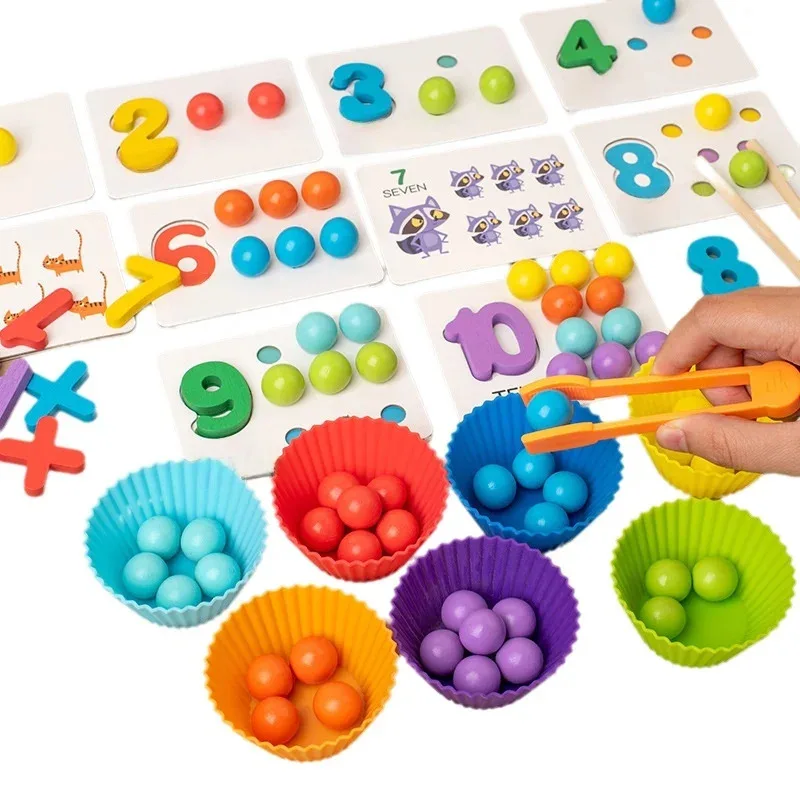 Perline con clip Montessori in legno Giocattolo Allenamento motorio fine Ordinamento dei colori Corrispondenza Giocattoli educativi per l'apprendimento precoce per bambini Bambini