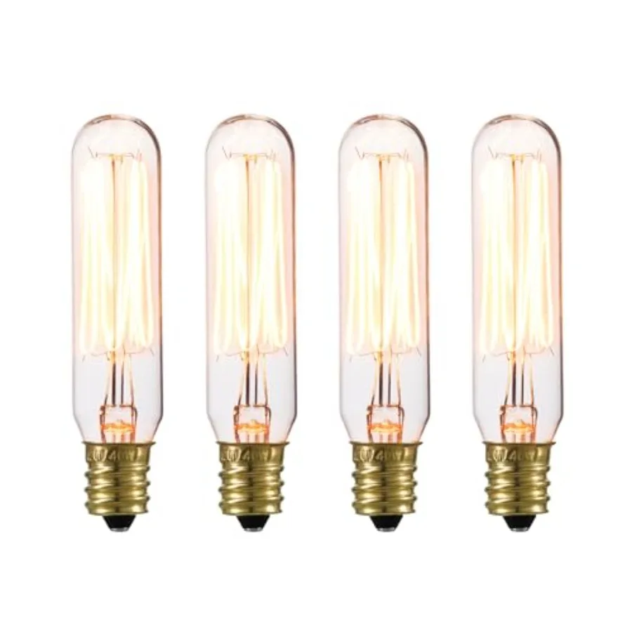 80151 40W Vintage Edison Mini Tube Clear Glass Dimmable Incandescent Light Bulb, 4-Pack, E12 Base, 210 Lumens, Modern Lighting