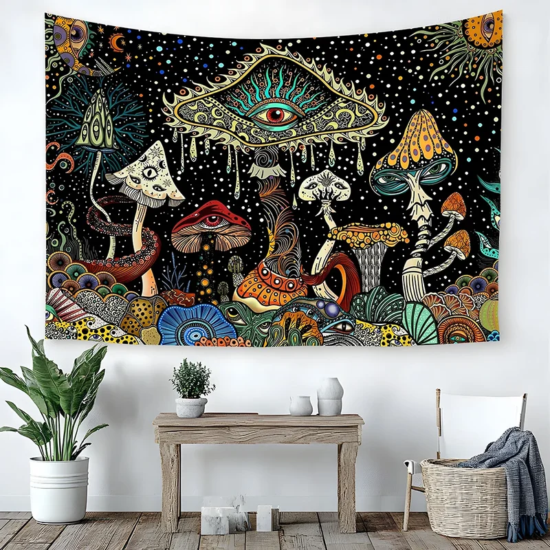 VIKAMA Psychedelic Mushroom Tapestry Evil Eye Trippy Colorful Wall Hanging Blacklight Hippie Indie Room Decor Poster