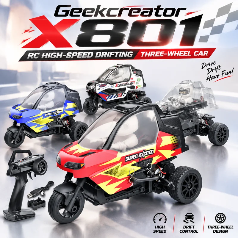 Hot Geeker X801 Tricycle 25Km/H Professional Remote Control Tuk-Tuk High‑Speed RC Electric Off-Road Competition Drift Model Toy