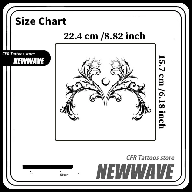 Symmetrischer Dornenrosen-Halbmond Kräutersaft-Tattoo-Aufkleber Wasserfestes Fake-Tattoo Unisex Unterer Rücken Gotischer Dunkler Körperaufkleber