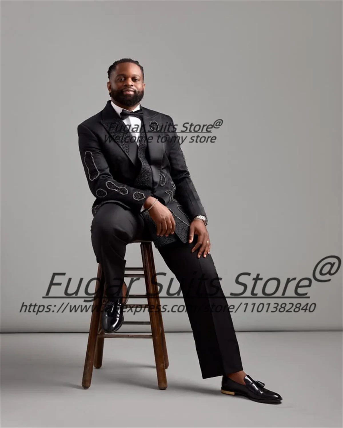 Handmade Irregular Silver Crystal Rhinestone Embroidery Black Men Suits Customized Slim Peak Lapel Groom Tuxedos Costume Homme