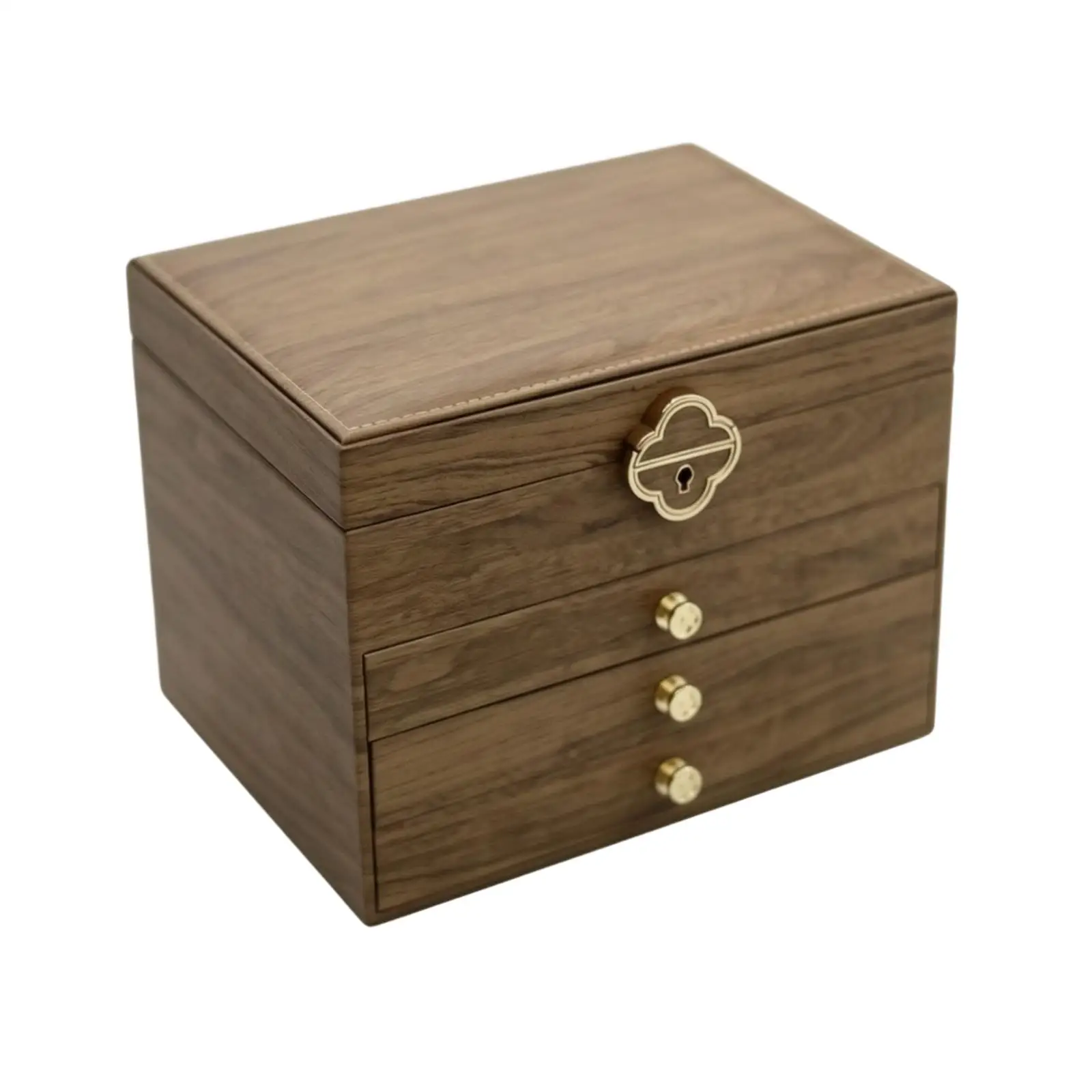 Jewelry Storage Box with Drawers Wood-Grain 4-Tier Jewelry Case Compact Large Capacity for Women, Dressing Table, Bedroom