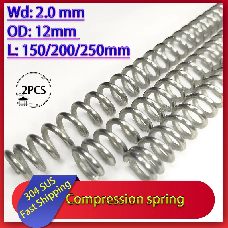 

Wire Diameter2.0mm 304 Stainless Steel Micro Small Compression Spring Outside Diameter 12mm length150mm 200mm 300mm 2Pcs