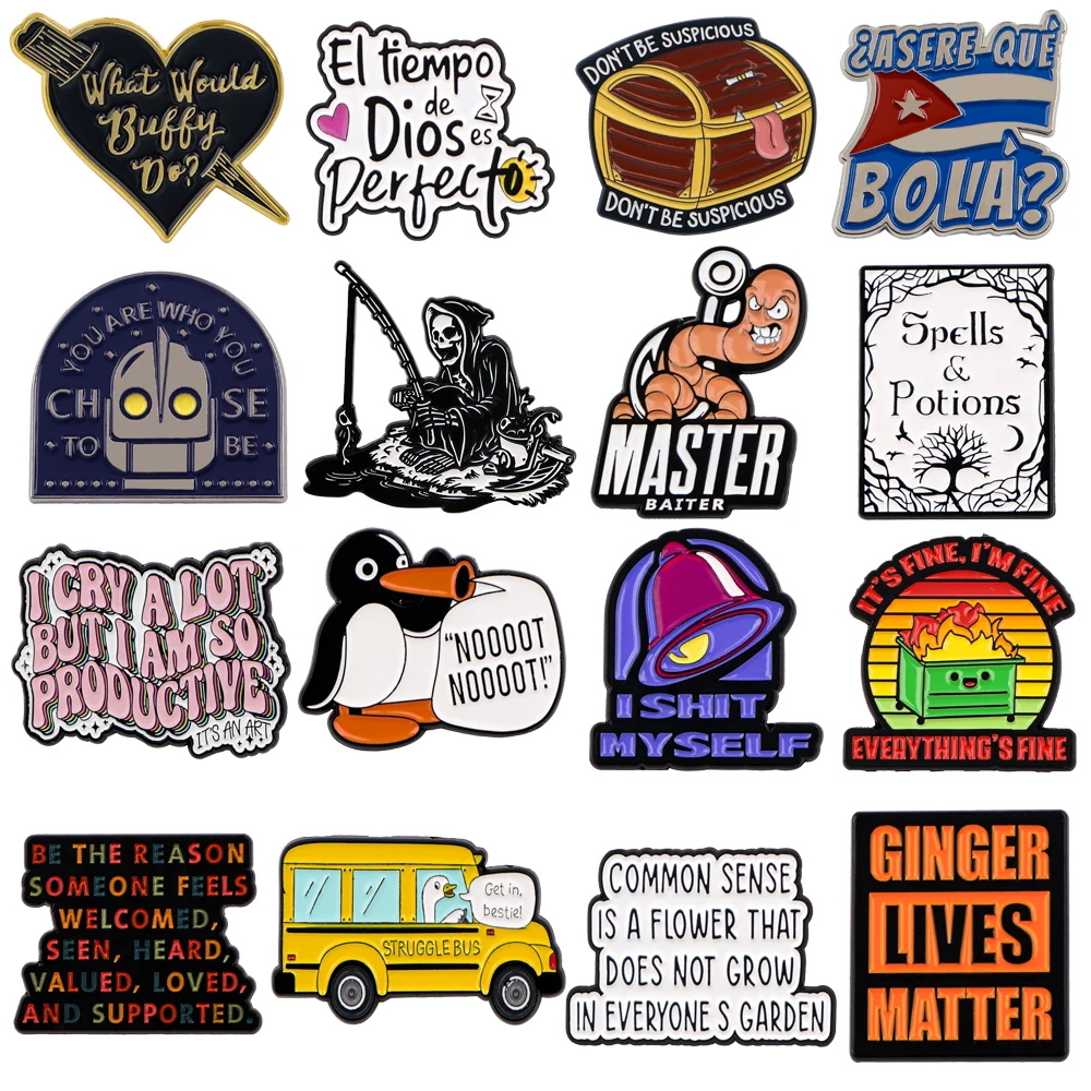 Cartoon Goose Robot Brooches for Clothing Quotation Badges Bags Men Women Enamel Pins Lapel Pins for Backpack Fashion Jewelry