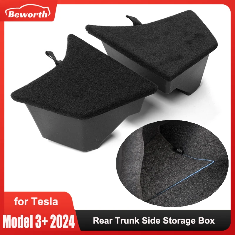 Rear Trunk Side Storage Box For Tesla Model 3 Highland 2024-2026 Left Right Bins with Cover Waterproof Mats Tail Boot Organizer