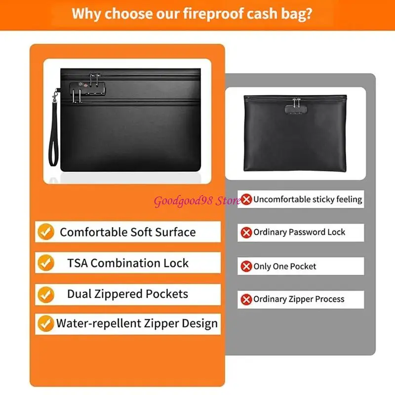 Nonflammable Document Bag 6400F Heat Security Impermeable for Important Records and Possessions 