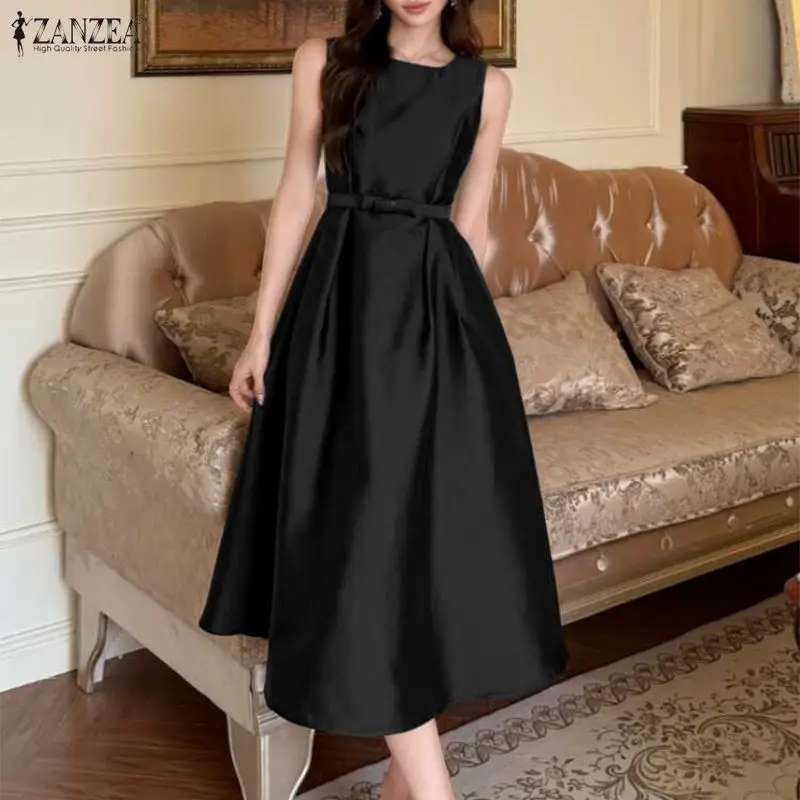 Zanzea elegante verão vestidos de festa à noite moda feminina cetim seda longo vestido sem mangas sexy sólido midi robe femme