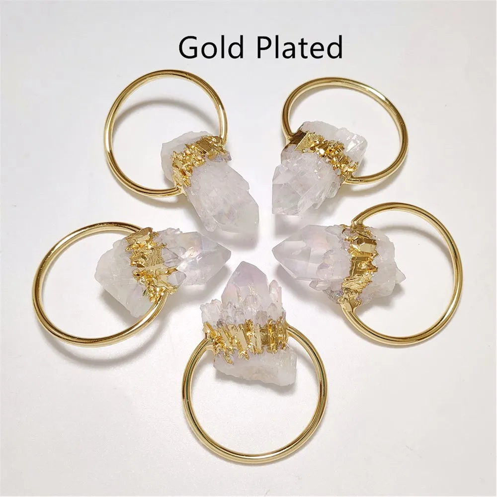 FUWO 1Pc Natural Shining Crystal Point Pendant,Golden Plated Raw Quartz Accessories Boho Pendant For Necklace Making PD482