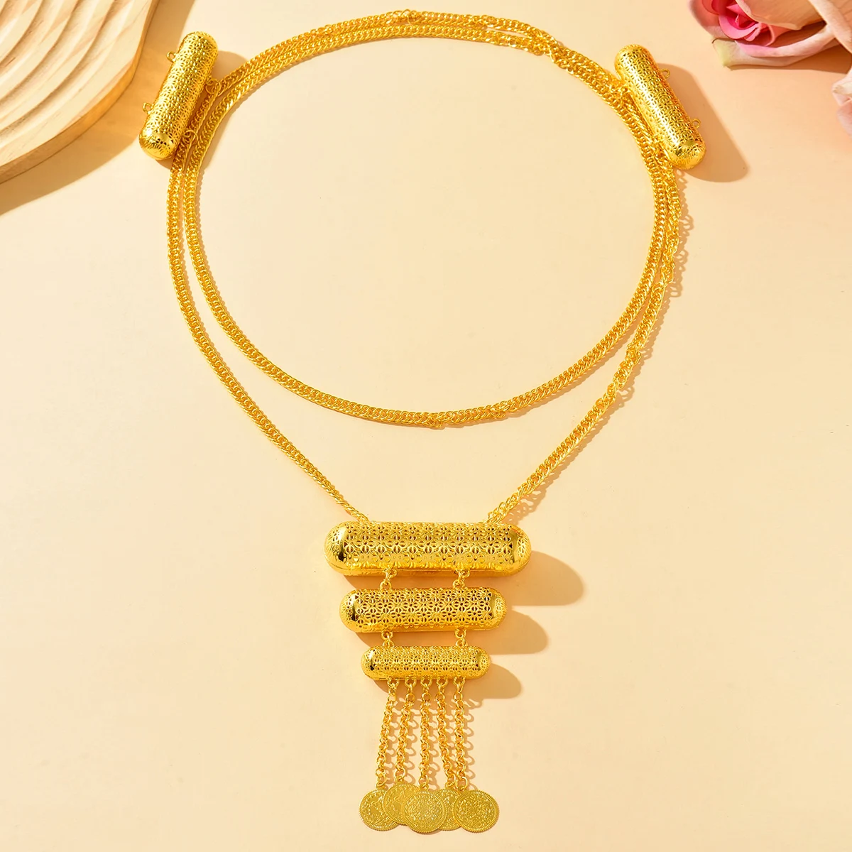 

Unique Design Long Crossbody Belt Multi-Layer Stackable Shiny Gold Belt Arabic Bridal Dress Fashion Accessory Ramadan Gift