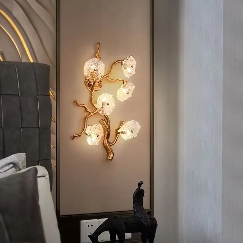 Glassblower LED Wall Light Gold Copper Bracket Remote Control Iron Body Sconce for Bedroom or Outdoor Corner Lights
