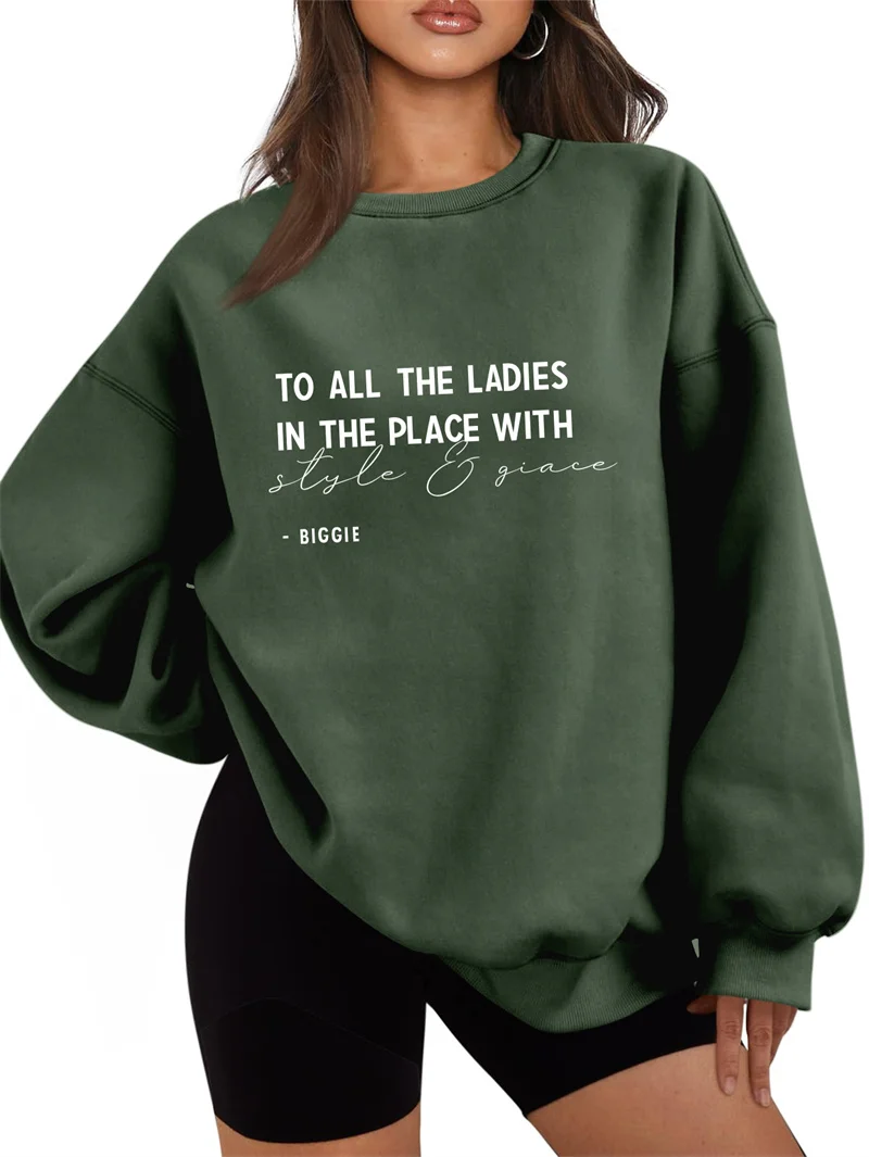 new cotton winter women's dress TO ALL THE LADIES IN THE letter printed round neck thickened with a simple cashmere hoodie base