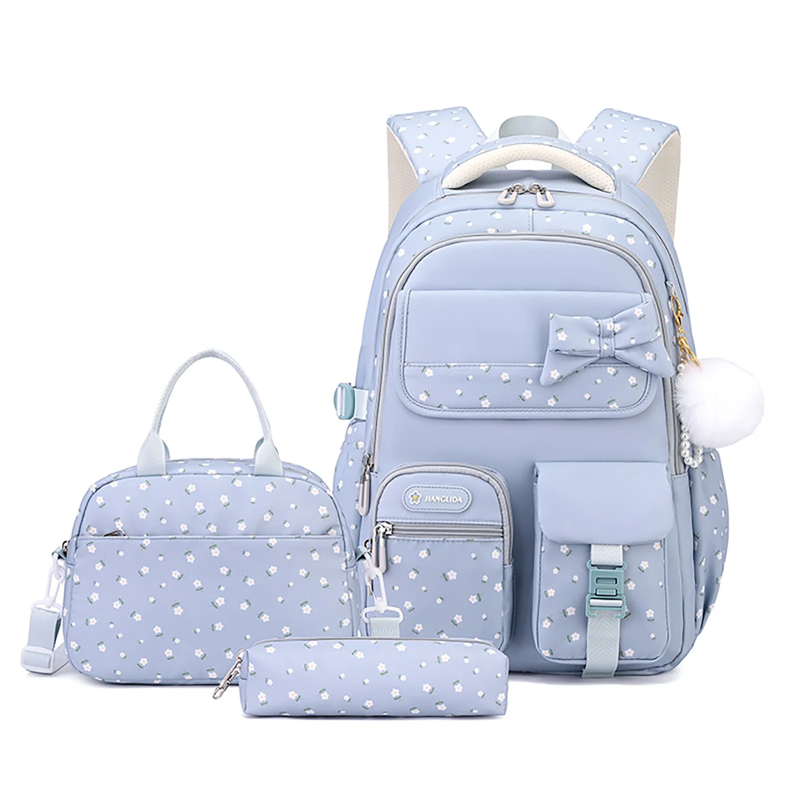 Back-Friendly Three-Piece School Bag Set For Girls Including A Pencil Case And Lunch Bag With Space For A 16-Inch Laptop Purple