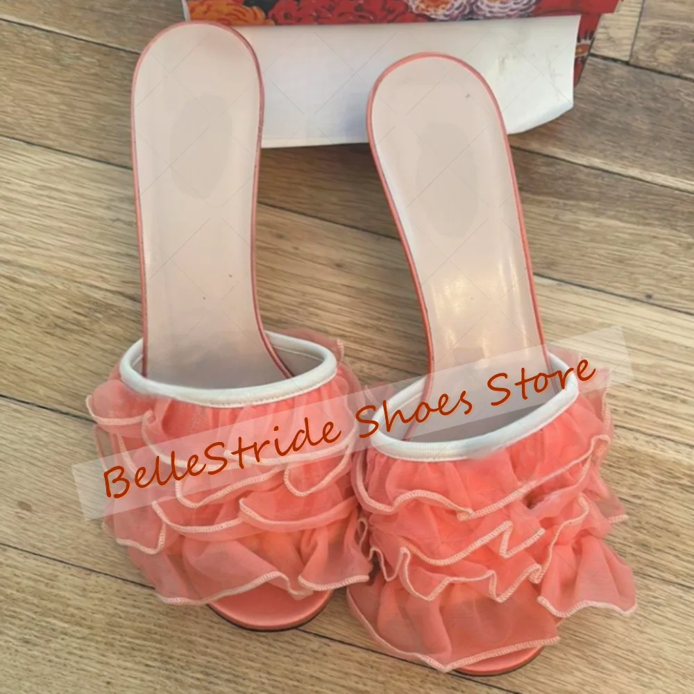 

Pink Mesh Design Round Toe Slippers Open Toe Sexy Women Shoes Stilettos High Heels Party Banquet Dating 2025 Zapatos Para Mujere