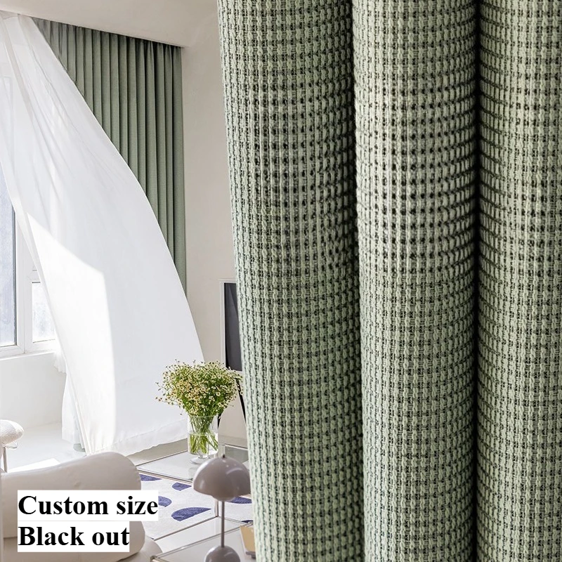 

Curtains for Living Dining Room Bedroom Blackout Custom Size EuropeanLight Luxury Bay Window Cotton and Linen White Tulle 창문커텐