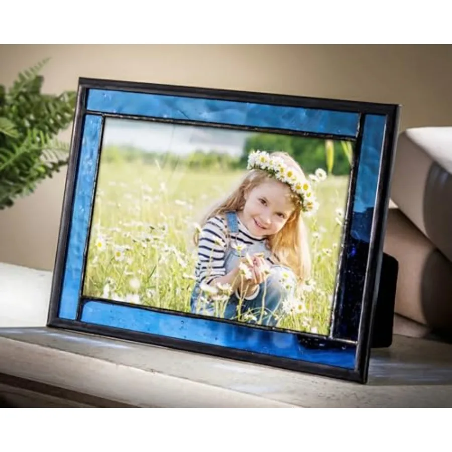 

Picture Frame Stained Glass Easel Back 4x6 Photo Display Horizontal Vertical Home Decor Graduation Gift for Women or Men Family