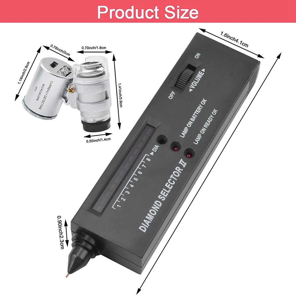 다이아몬드 테스터 펜, 전문 다이아몬드 검출기, 60X 미니 LED 확대, 초보자 및 전문가용 다이아몬드 테스트 펜