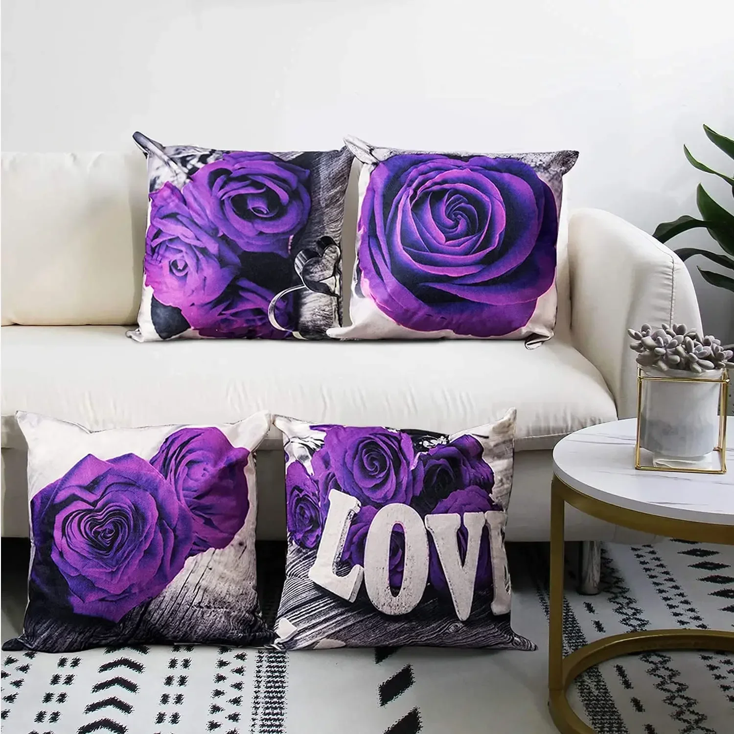 Valentine's day purple rose flower pillowcase sofa cushion cover home improvement can be customized for you 40x40 50x50 60x60