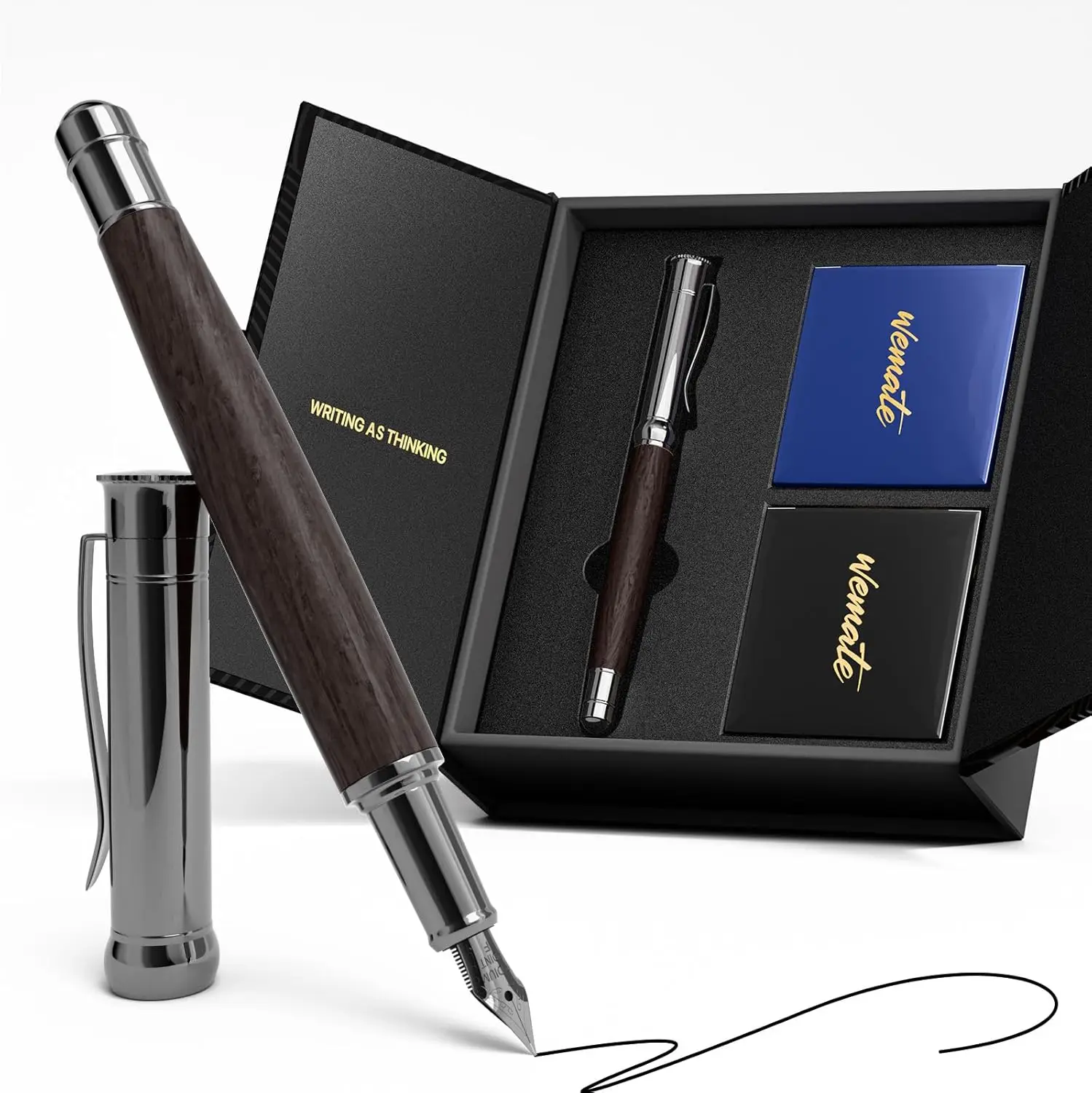 

Fine Nib Fountain Pen Set with 20 Ink Cartridges, Converter, Luxury Wooden Pen for Writing and Calligraphy