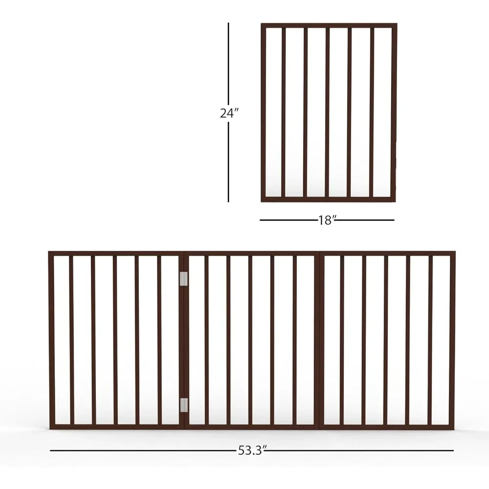 3-Panel Indoor Foldable Dog  for Stairs, Hallways, or Doorways - 54x24-Inch Wood Freestanding Dog Gates by