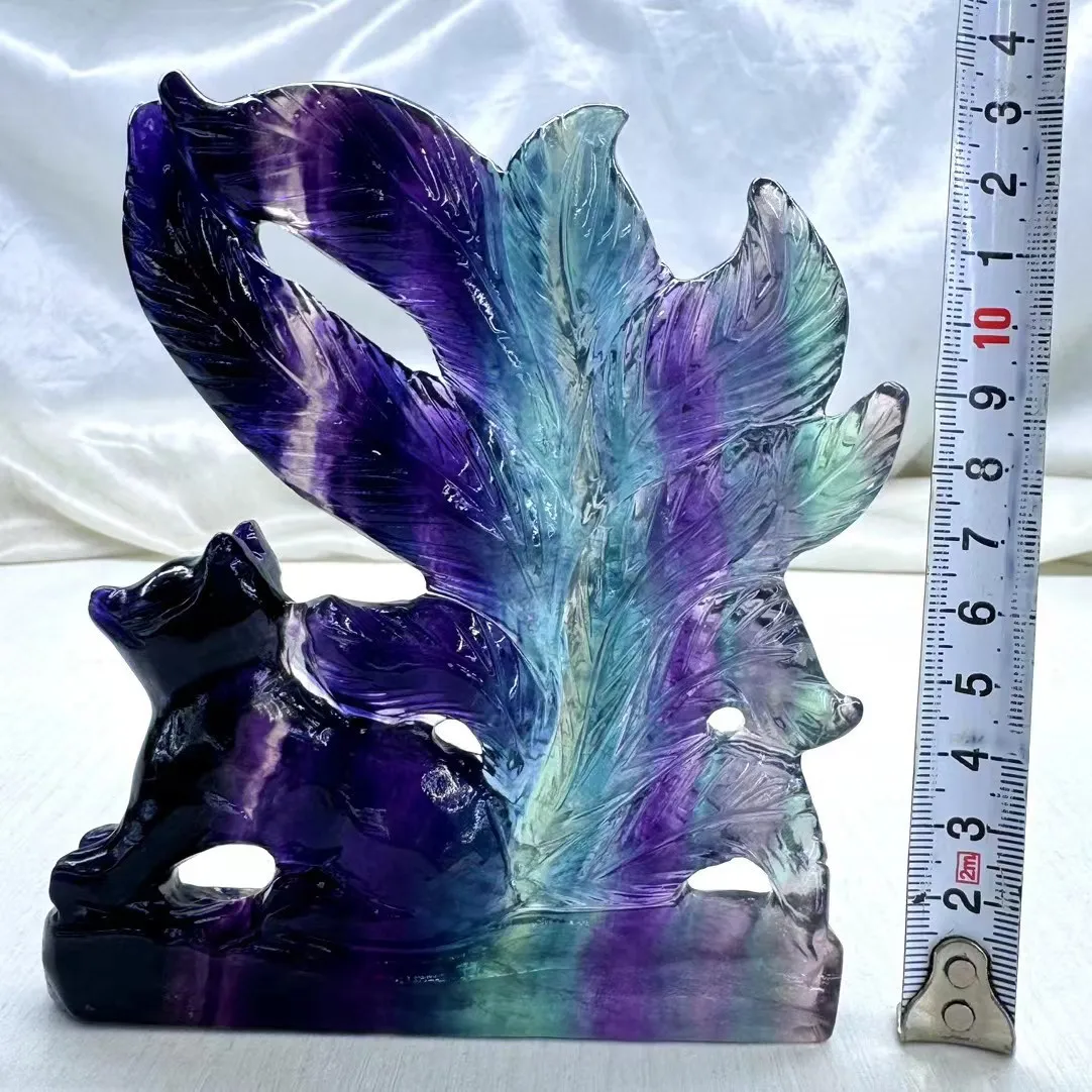 Natural Trolleite Nine-tailed Fox Carving Cartoon Stones Healing Polished Ornaments Home Decoration 1PCS