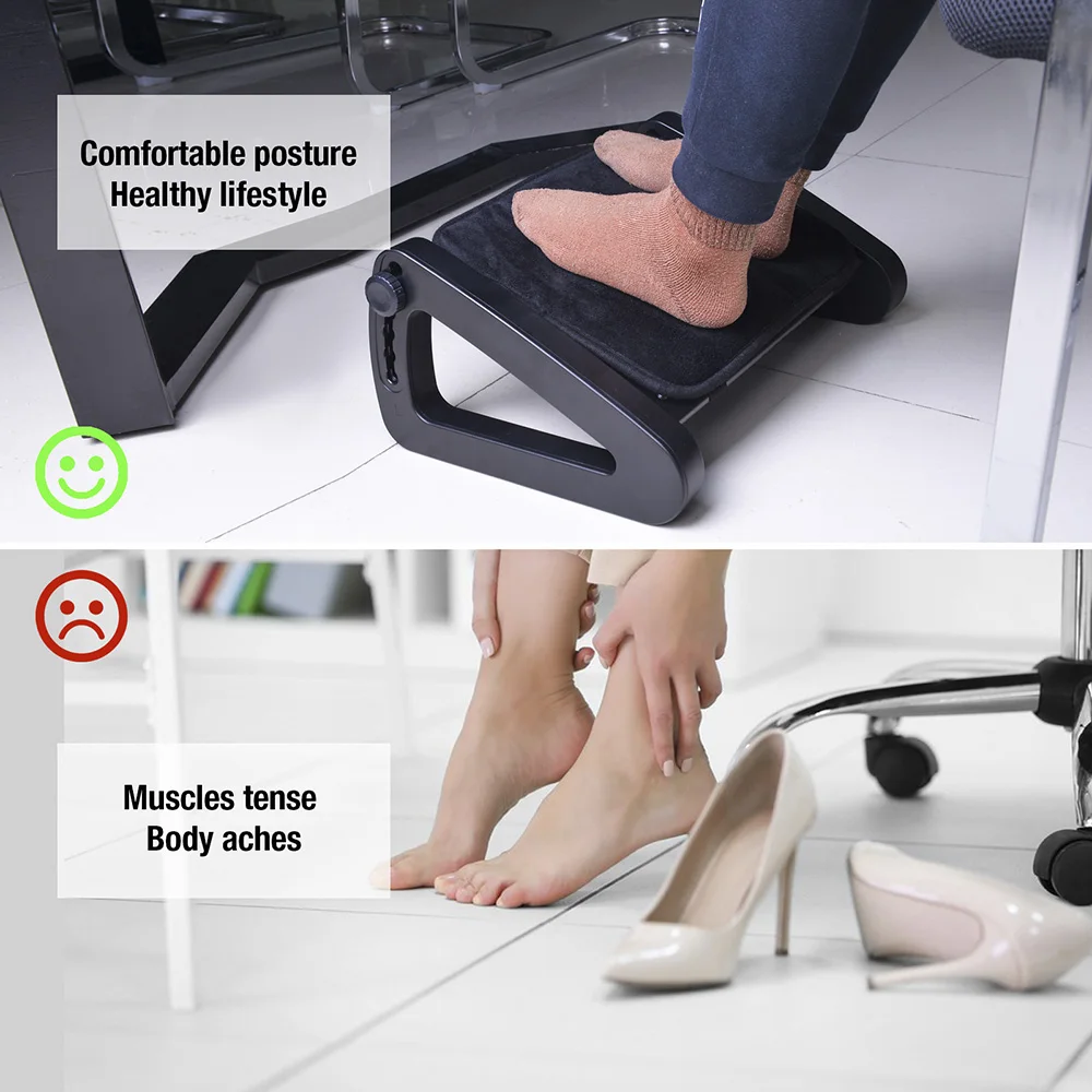 6 Height Adjustable Under Desk Footrest w/Comfort Sponge Pad Ergonomic Foot Stool Leg Rest Home Office Gaming Posture Correction image 3