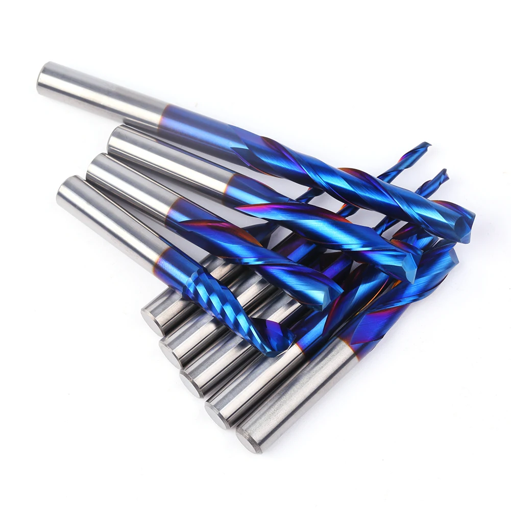 8mm shank straight cutter alloy plated blue top rotary bottom rotary trimming cutter tungsten carbide woodworking milling cutter