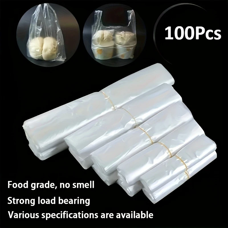 100Pcs Mini Transparent Disposable Plastic Bags 3 Sizes Option Supermarket Shopping Food Storage Packaging Bags
