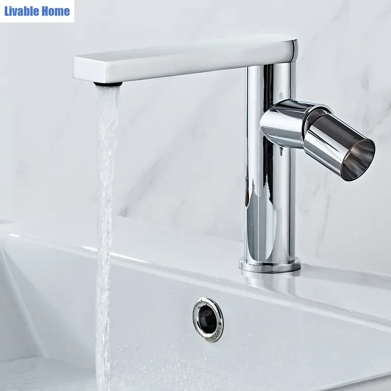 360° Rotating 7-shaped Basin Mixer Tap, Chrome Artistic Single Lever Bathroom Sink Faucet, High Arc Swivel Vanity Tap for Hotel